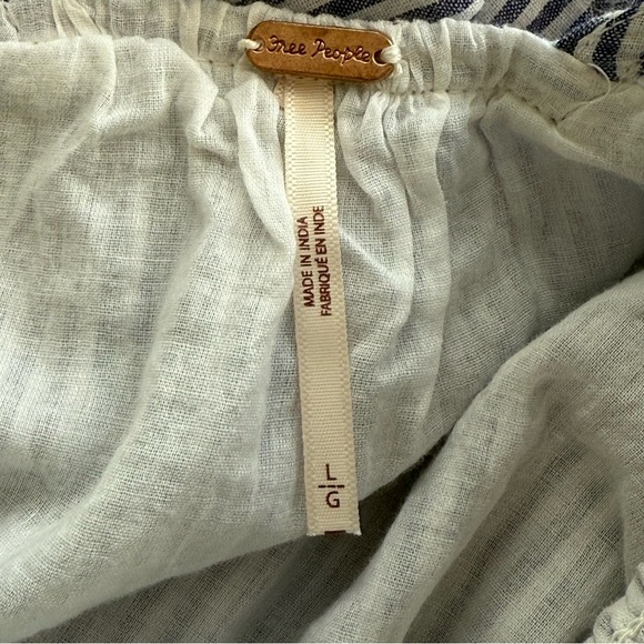 Free People Juno Tiered Maxi Dress Large Blue Striped Cotton Smocked Boho Flowy - Picture 13 of 16